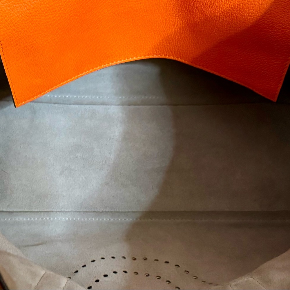 Anya Hindmarch Neon Orange Leather Featherweight Smiley Face Ebury Tote Bag - Picture 11 of 12